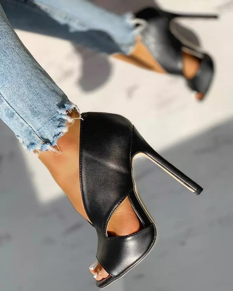 Open Toe High Heels - Sophisticated Black Ladies Stilettos