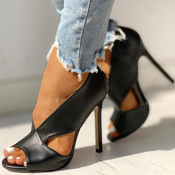 Open Toe High Heels - Sophisticated Black Ladies Stilettos