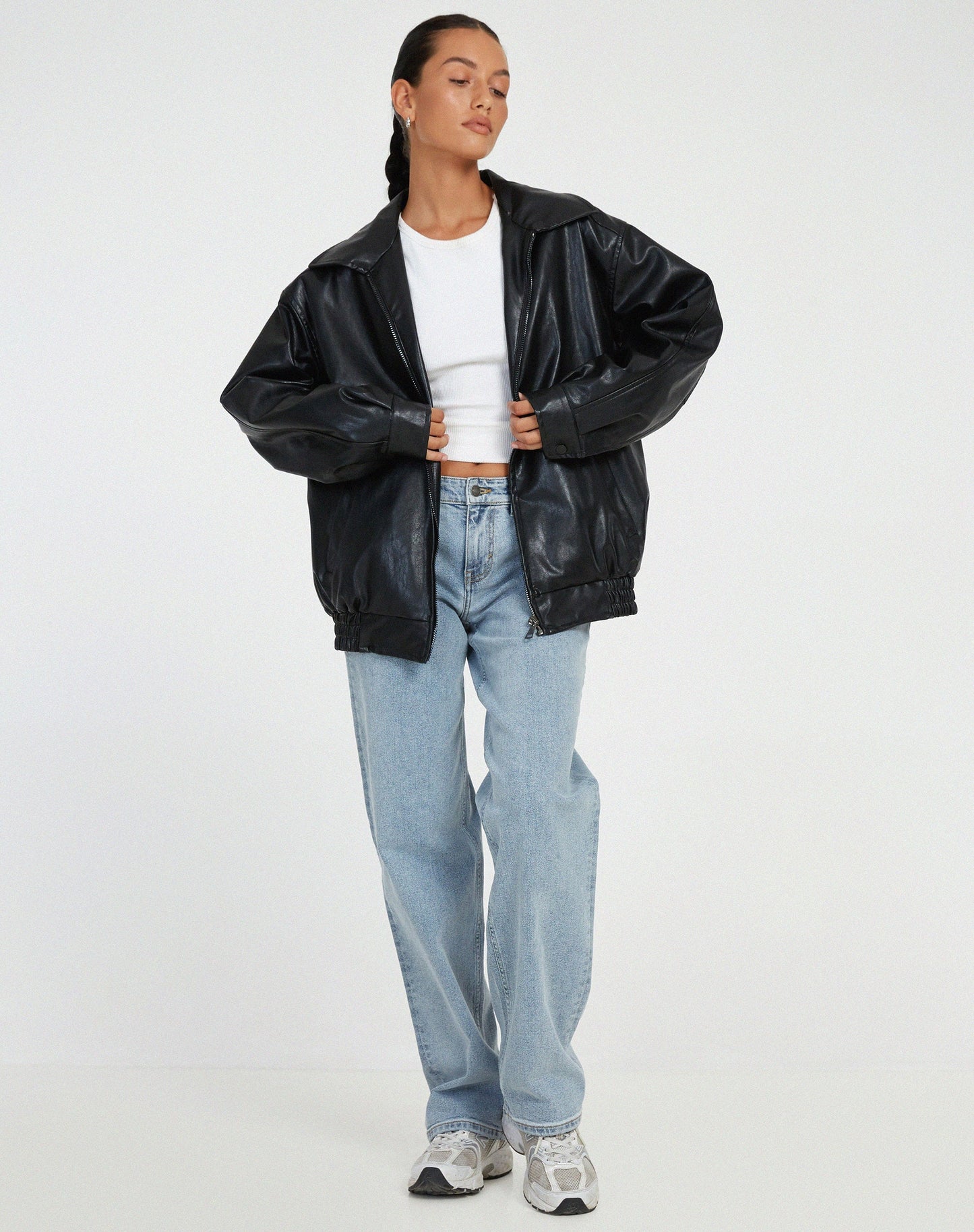 Oversized leather jacket - stylish ladies outerwear