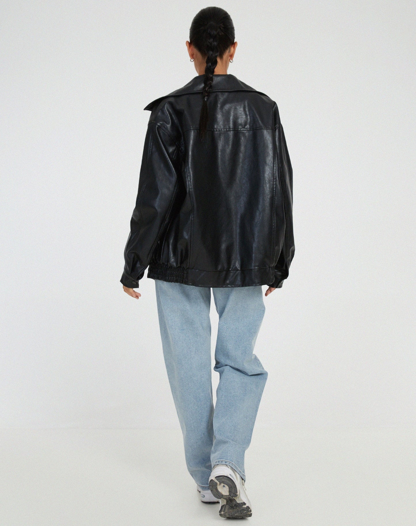 Oversized leather jacket - stylish ladies outerwear
