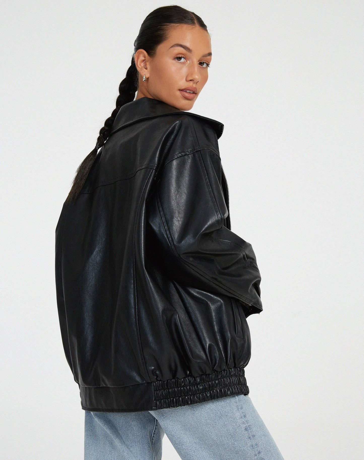 Oversized leather jacket - stylish ladies outerwear