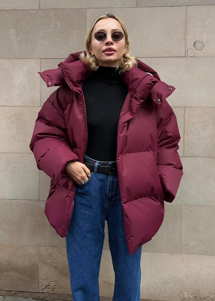 Oversized puffer jacket - stylish ladies winter coat