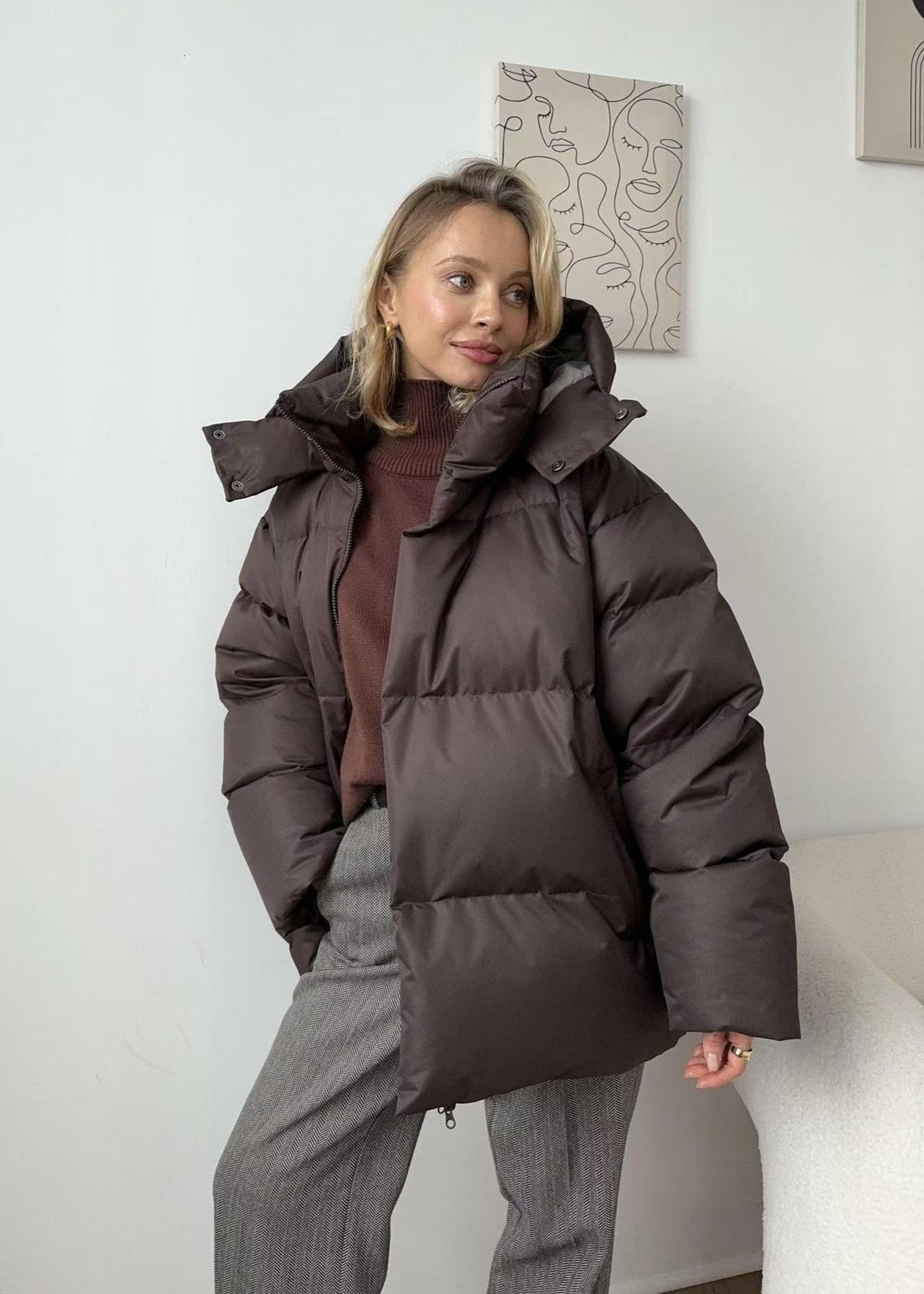 Oversized puffer jacket - stylish ladies winter coat