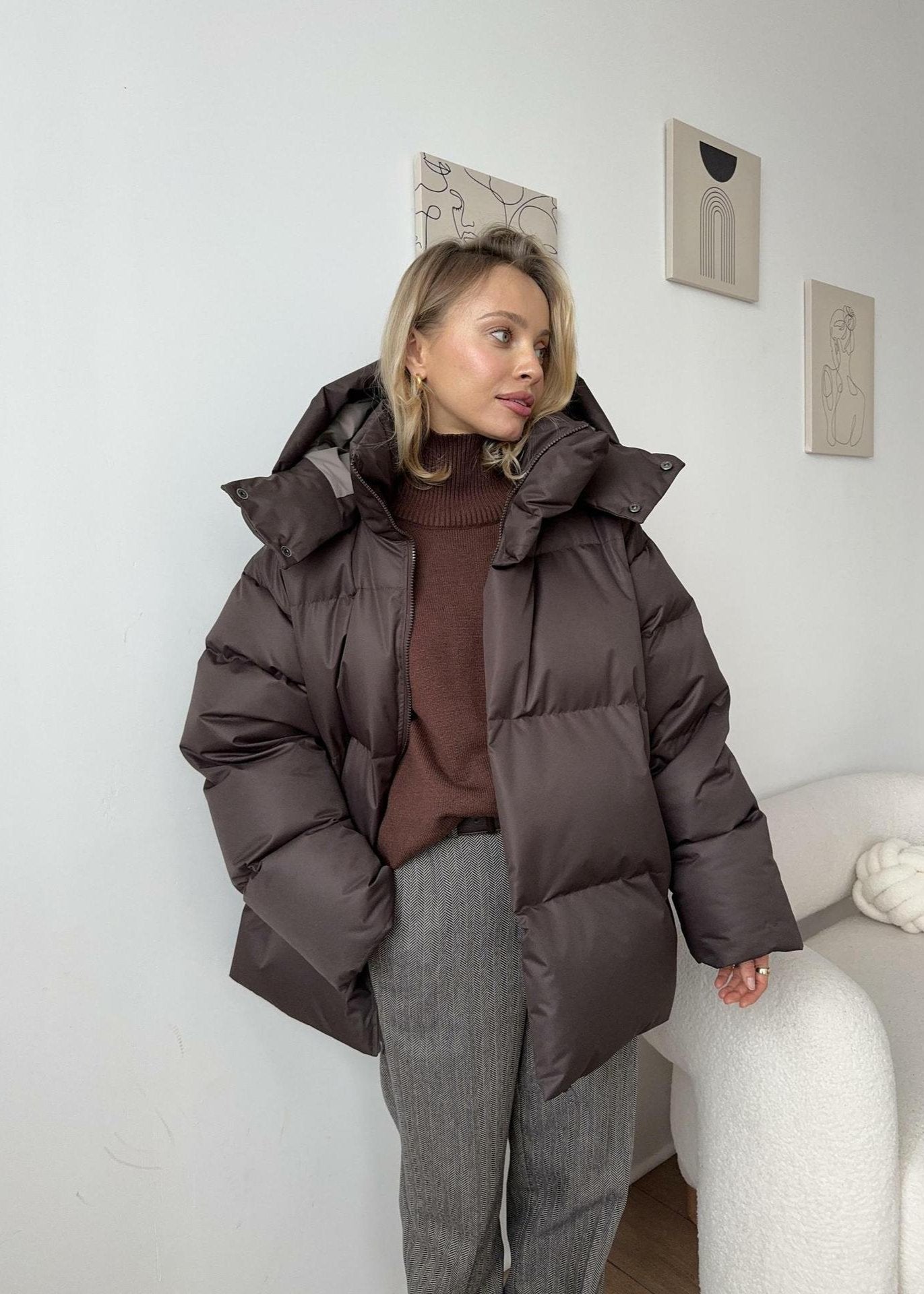 Oversized puffer jacket - stylish ladies winter coat