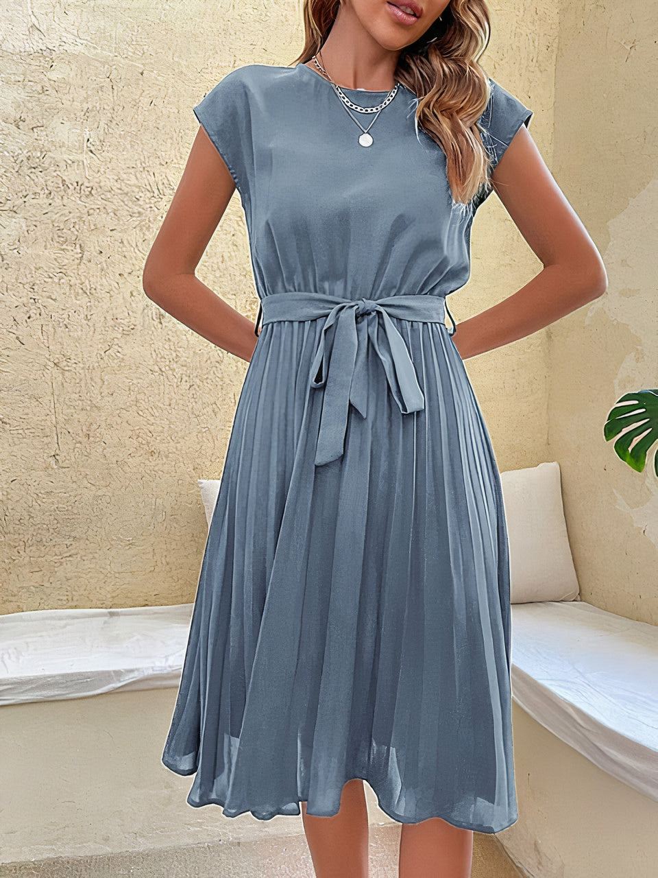 Pleated Midi Dress - Elegant Ladies Summer Dress