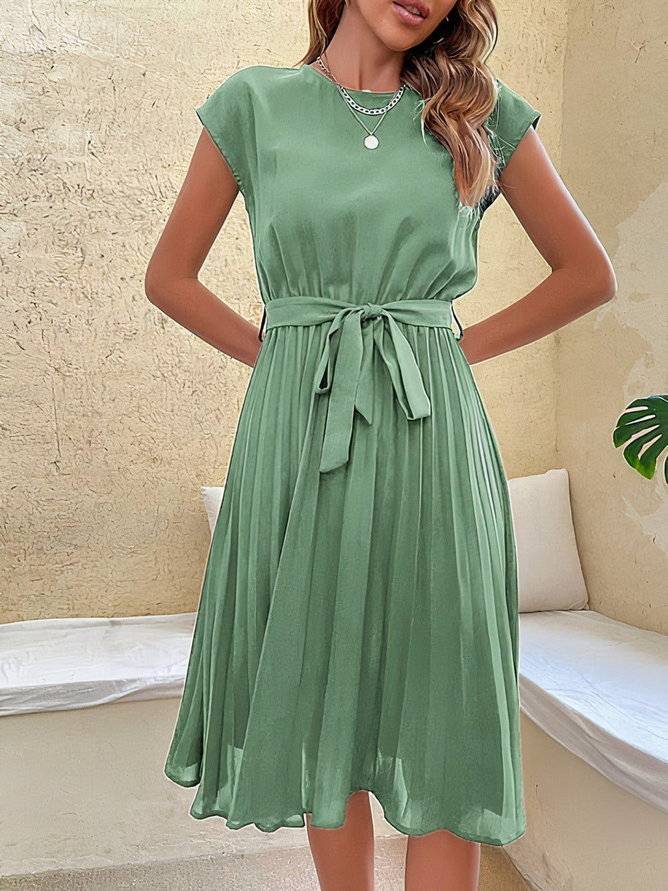 Pleated Midi Dress - Elegant Ladies Summer Dress