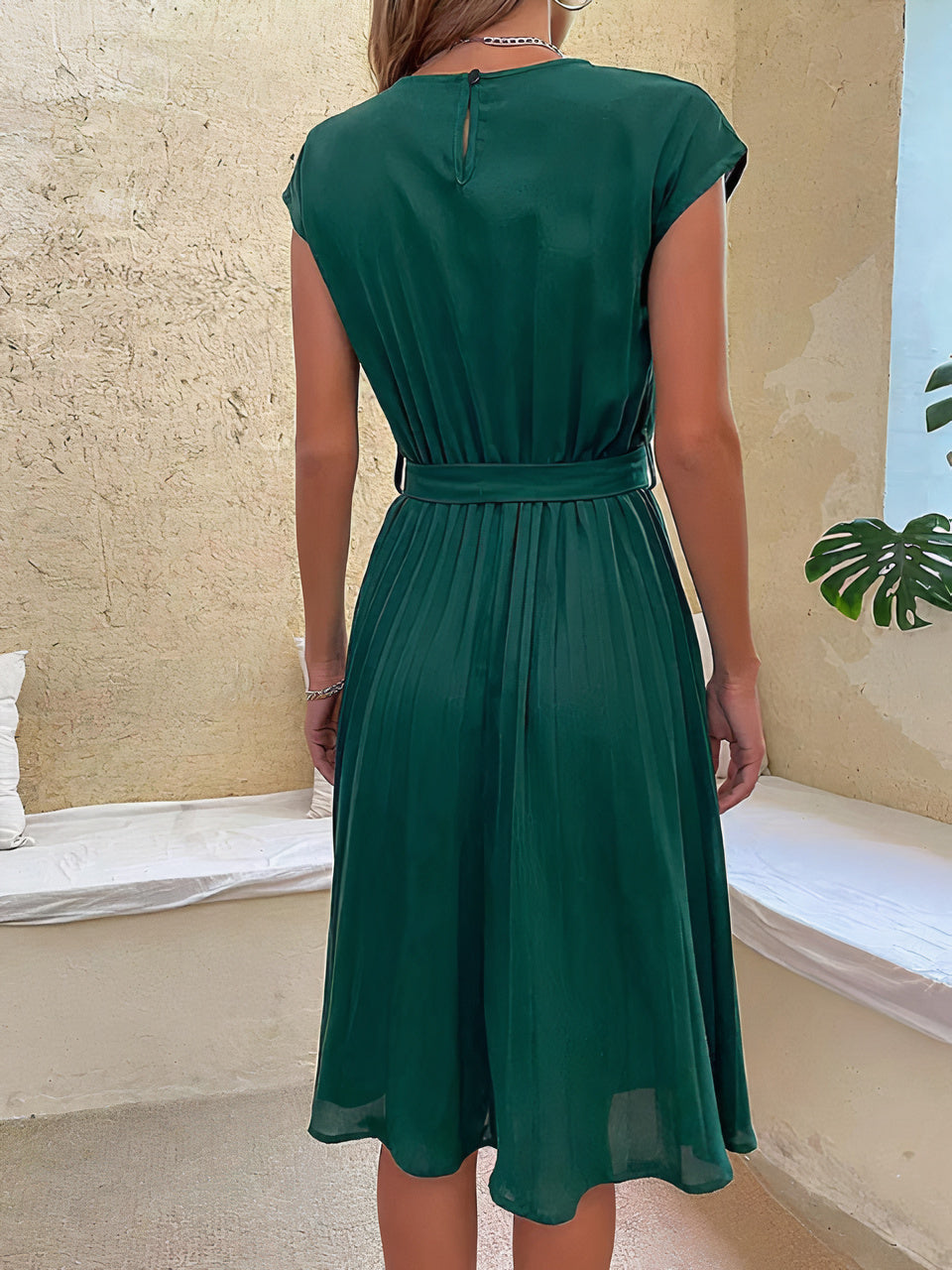 Pleated Midi Dress - Elegant Ladies Summer Dress