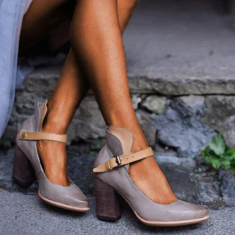 Premium Leather Heeled Shoes - Elegant Ankle Strap Heels For Ladies