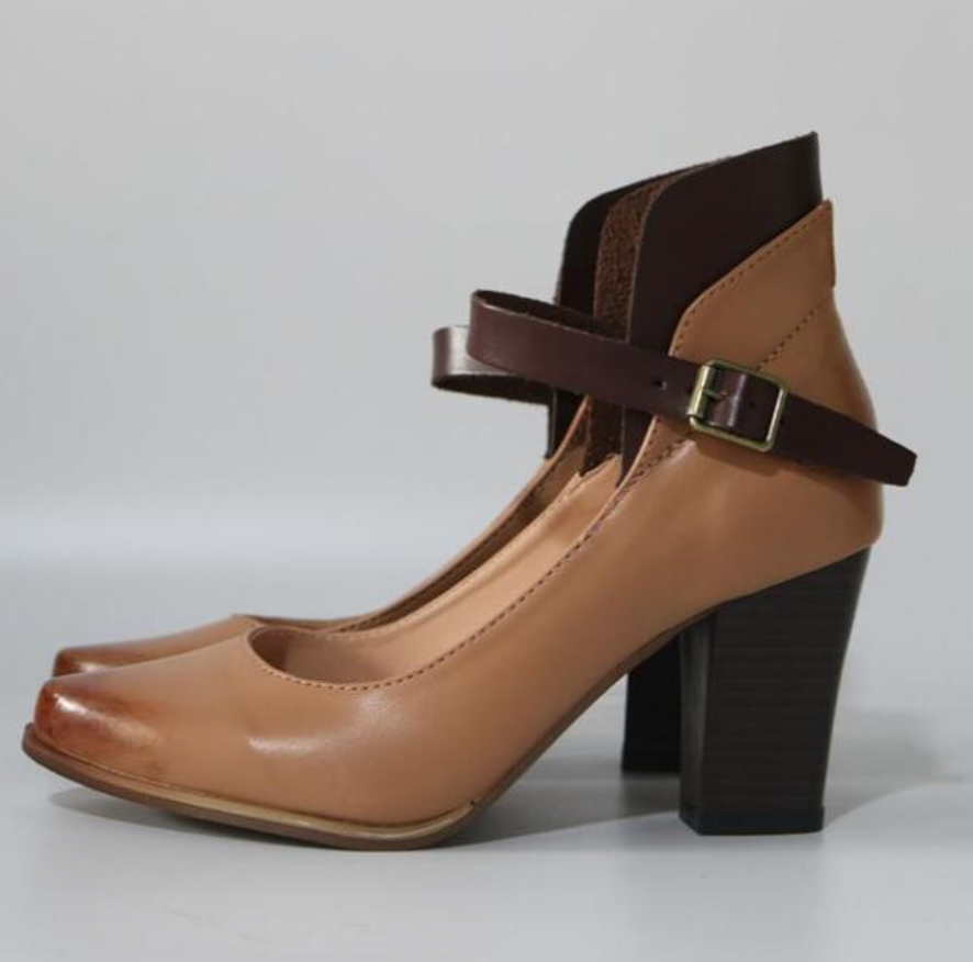 Premium Leather Heeled Shoes - Elegant Ankle Strap Heels For Ladies