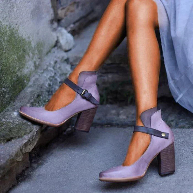 Premium Leather Heeled Shoes - Elegant Ankle Strap Heels For Ladies