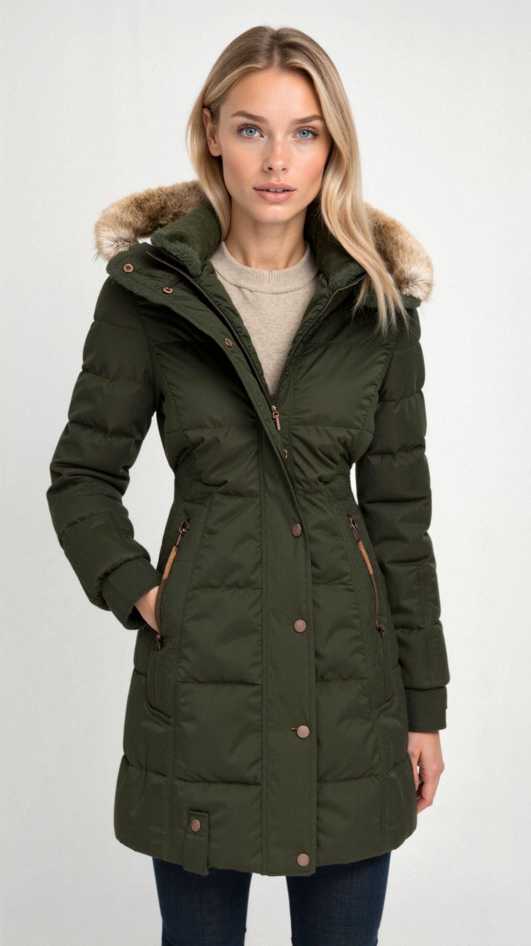 Puffer Coat With Hood - Insulated Ladies Winter Jacket