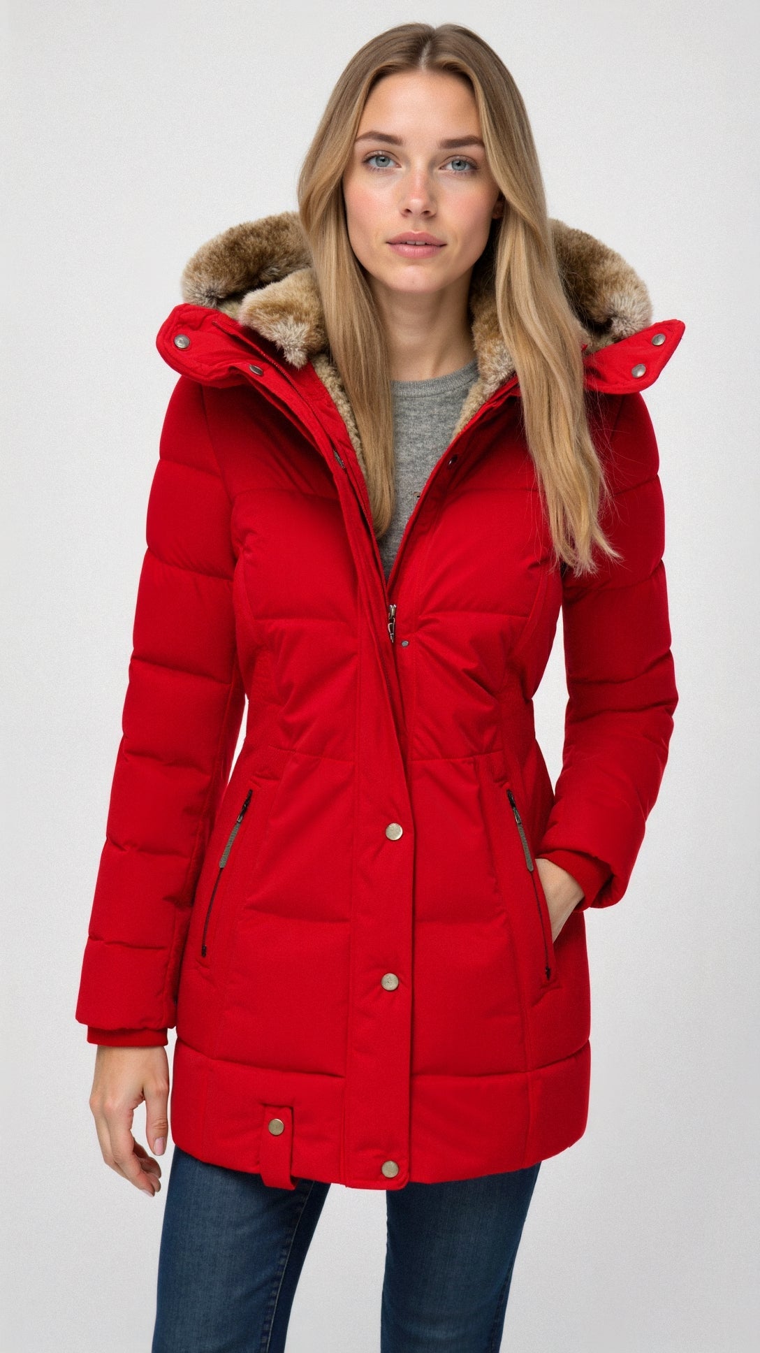 Puffer Coat With Hood - Insulated Ladies Winter Jacket