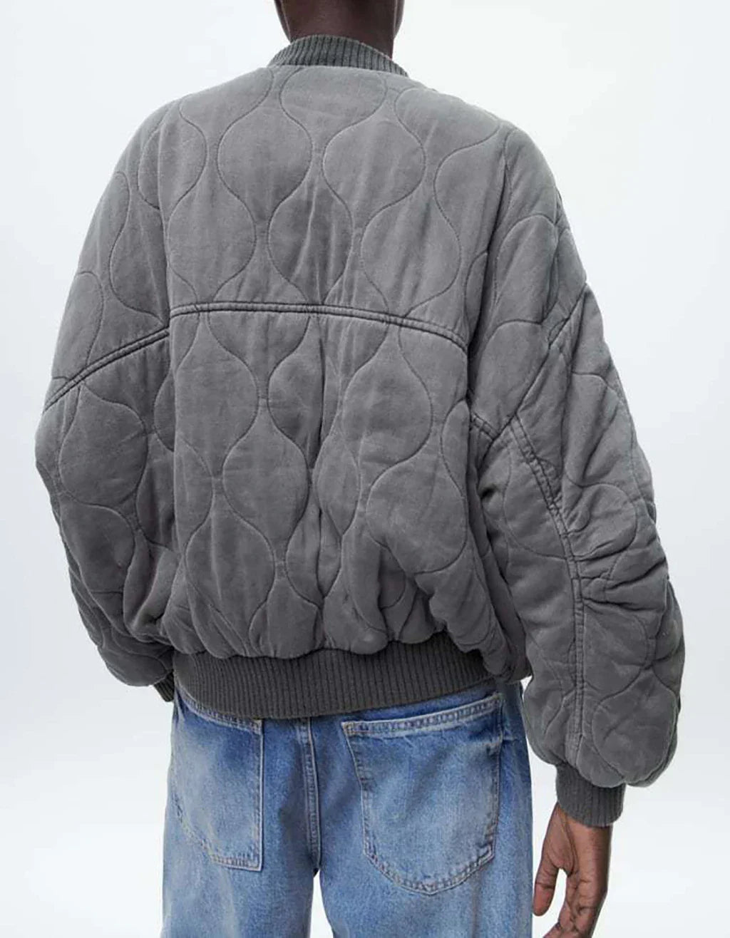 Quilted Bomber Jacket - Oversized Grey Women'S Outerwear