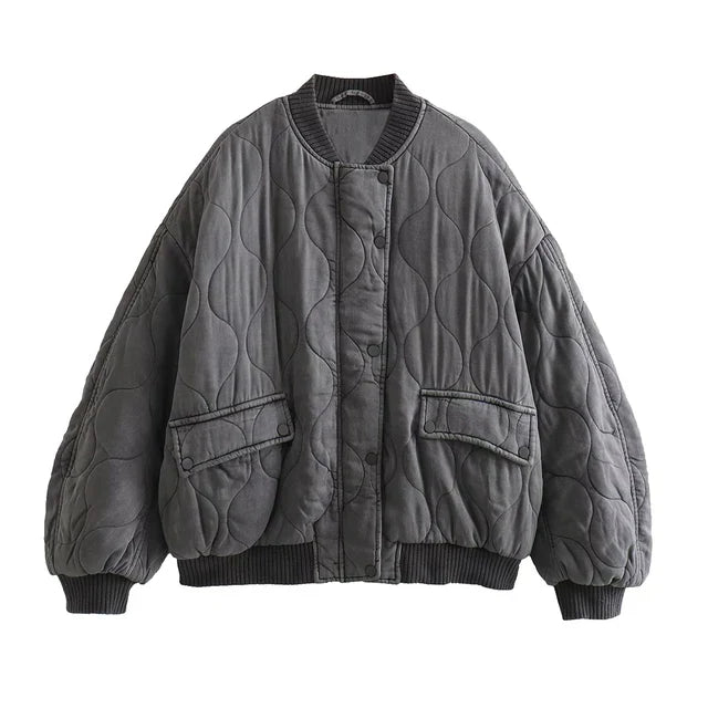 Quilted Bomber Jacket - Oversized Grey Women'S Outerwear