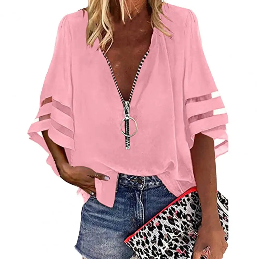 Chiffon blouse - contemporary zip-up ladies top