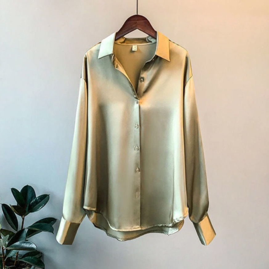 Satin ladies blouse - button-up top with long sleeves