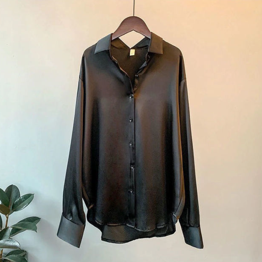 Satin ladies blouse - button-up top with long sleeves