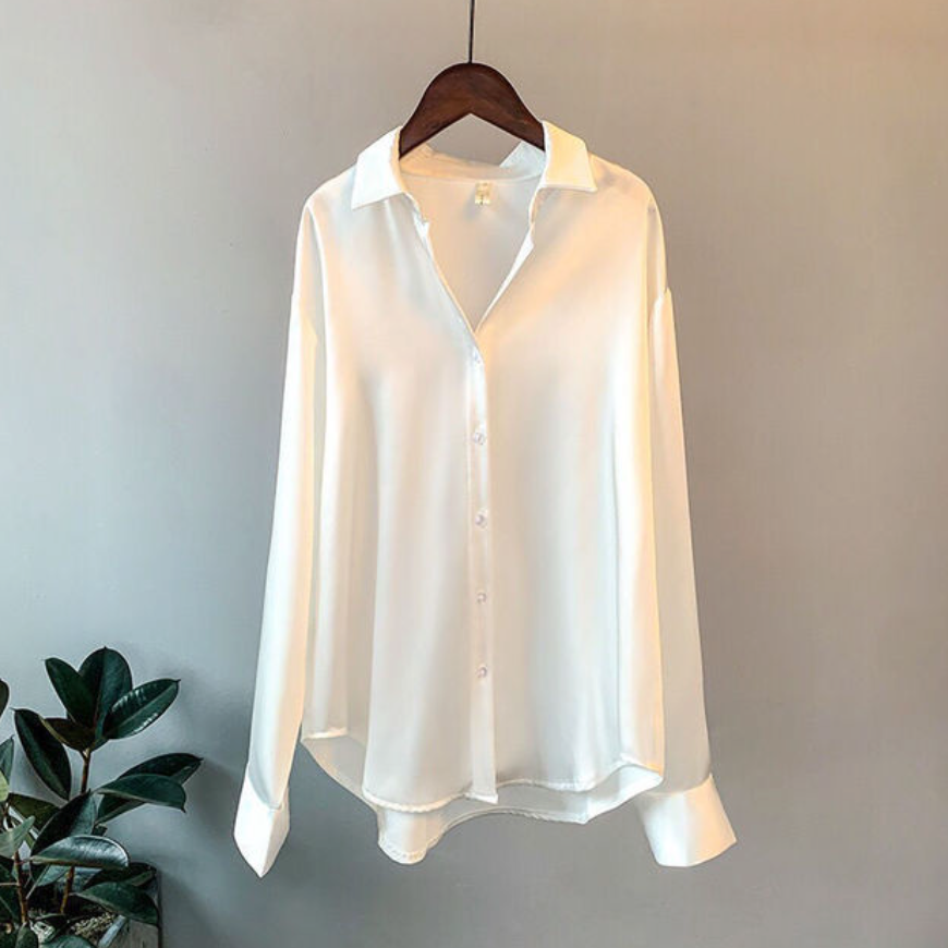 Satin ladies blouse - button-up top with long sleeves