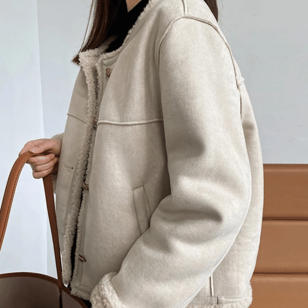 Sherpa edge jacket - ladies brown faux fur lined jacket