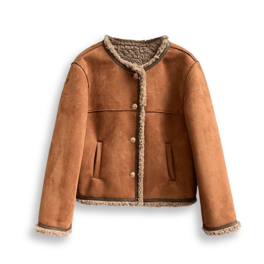 Sherpa edge jacket - ladies brown faux fur lined jacket