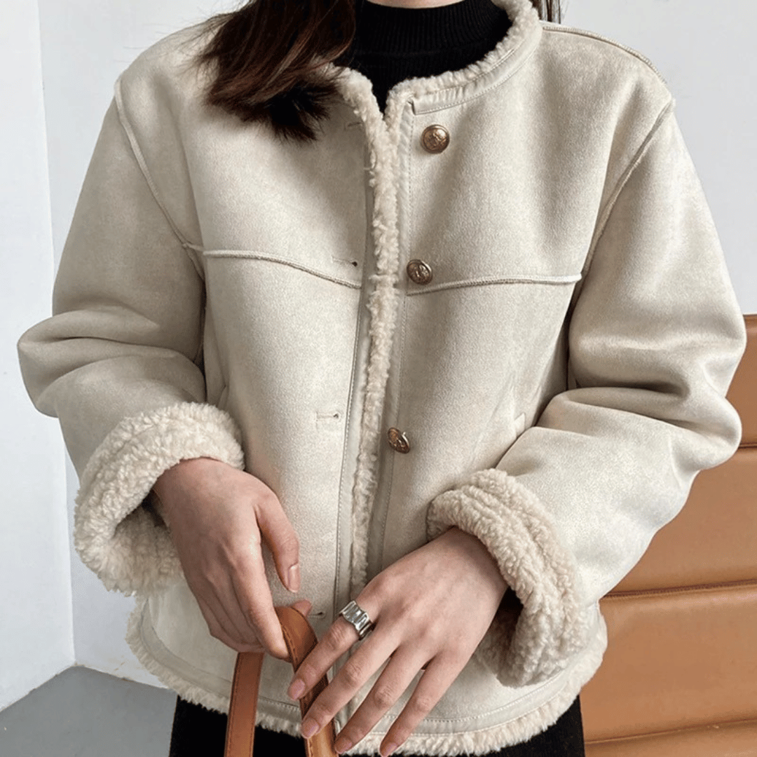 Sherpa edge jacket - ladies brown faux fur lined jacket