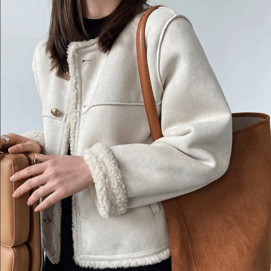 Sherpa edge jacket - ladies brown faux fur lined jacket