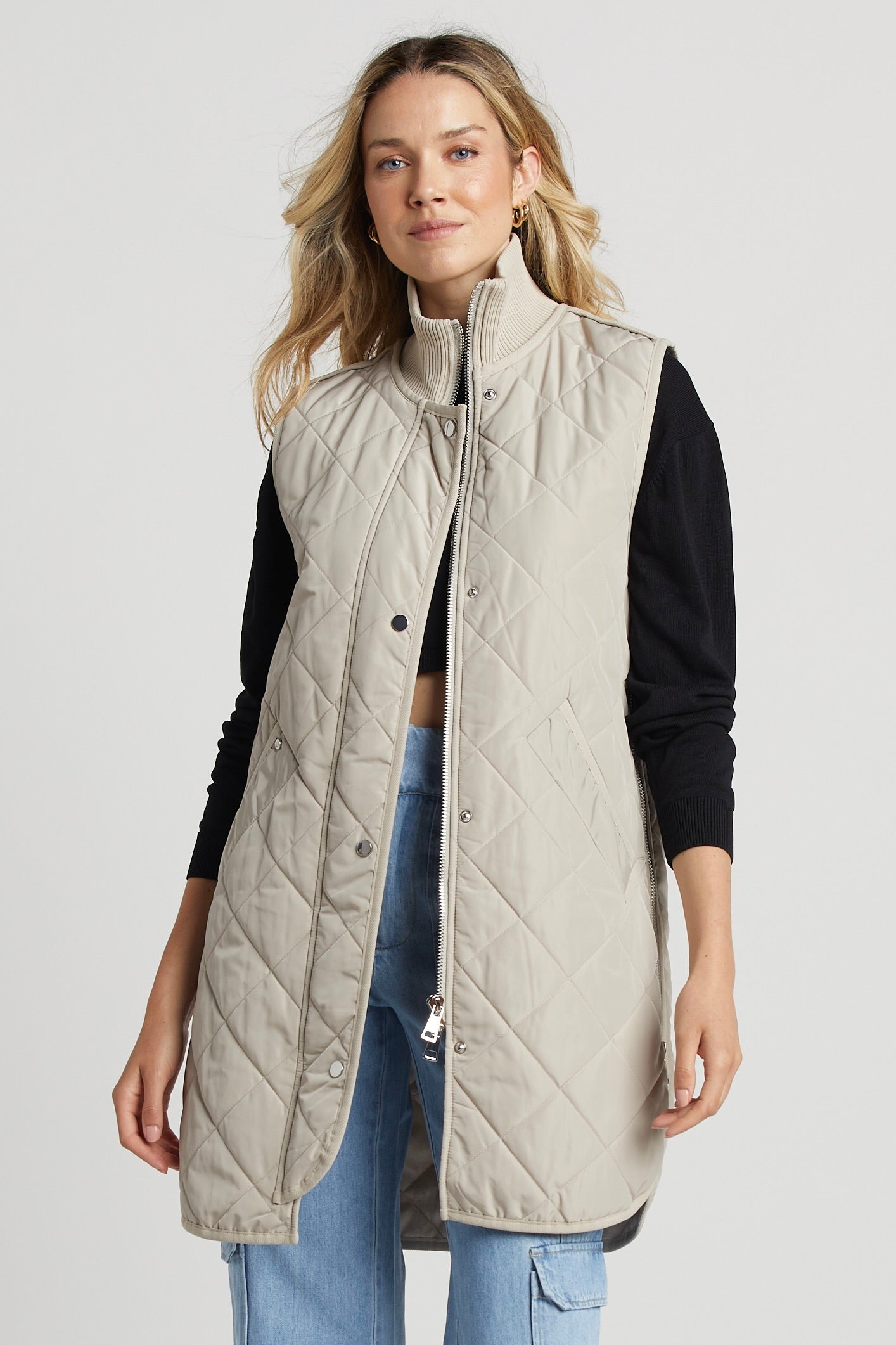 Sleeveless Quilted Vest - Birch Ladies Vest With Side Zipper Detail