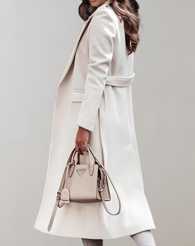 Trench Coat - Sophisticated Long Ladies Coat With Striking Collar