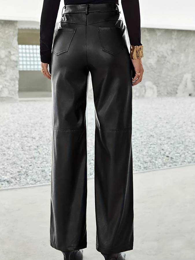 Wide Leg Leather Trousers - Chic Black Ladies Pants