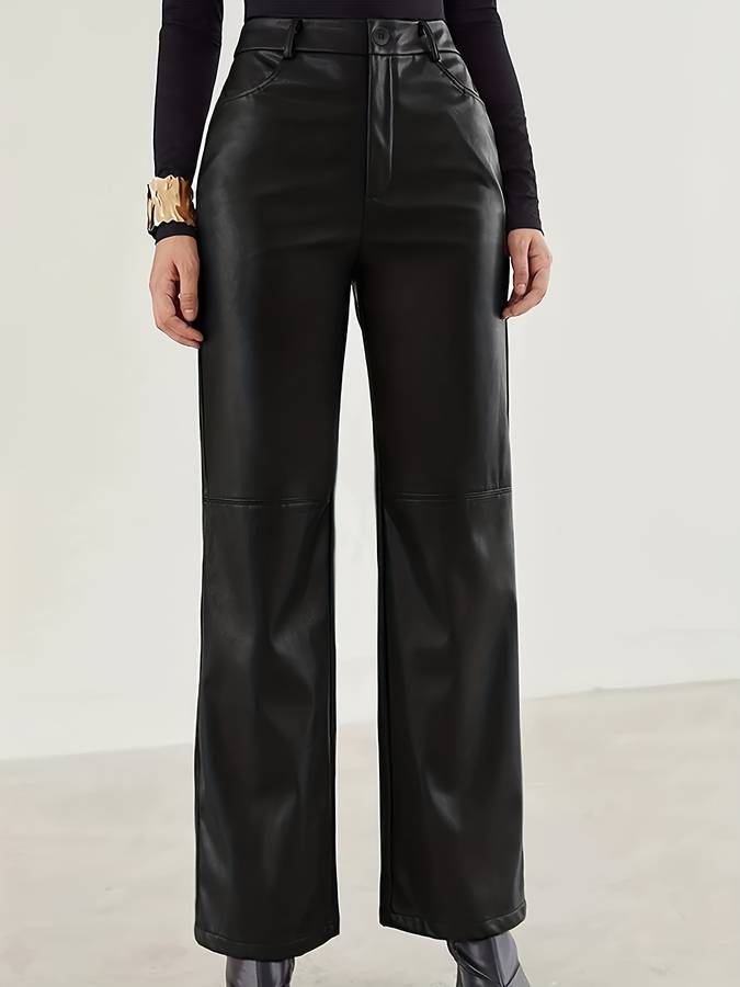 Wide Leg Leather Trousers - Chic Black Ladies Pants