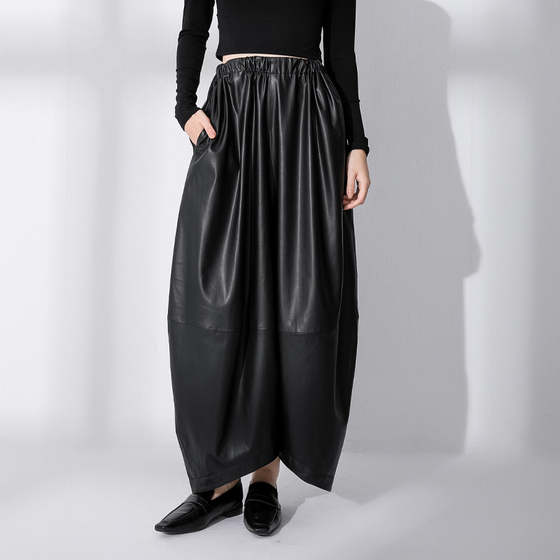 Wide Leg Leather Trousers - High Waist Black Ladies Trousers