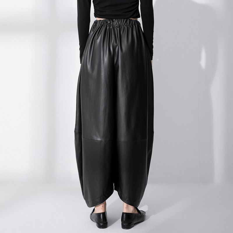 Wide Leg Leather Trousers - High Waist Black Ladies Trousers