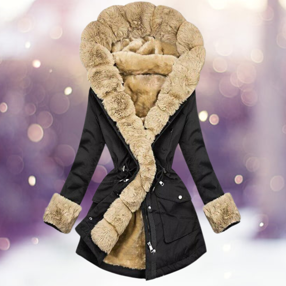 Women's parka coat - stylish warm ladies jacket with plush lining