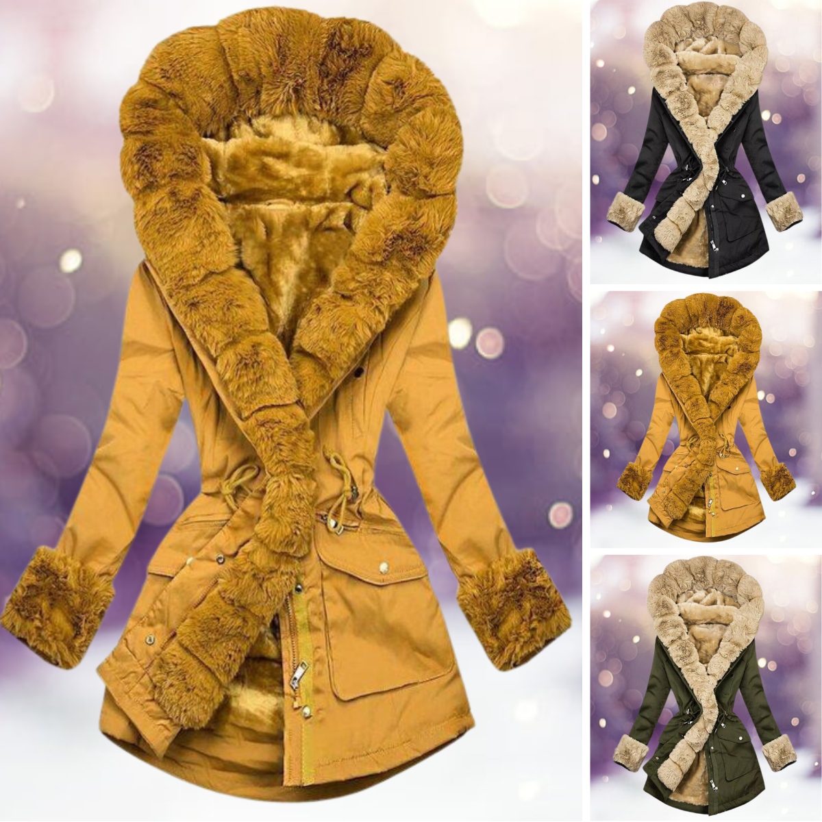 Women's parka coat - stylish warm ladies jacket with plush lining