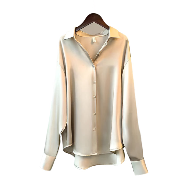 Satin ladies blouse - button-up top with long sleeves