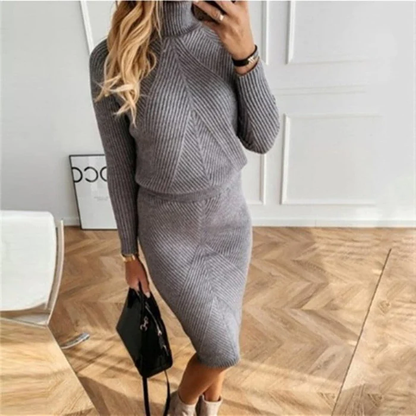 2-piece knitted co-ord set - stylish ladies turtleneck top and midi skirt