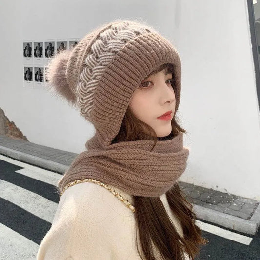 2-piece knitted hat and scarf set - ladies winter accessories
