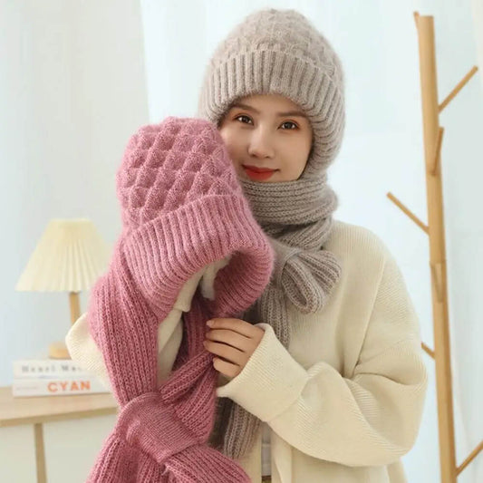 2-Piece Knitted Hat And Scarf Set - Trendy Winter Accessory For Ladies