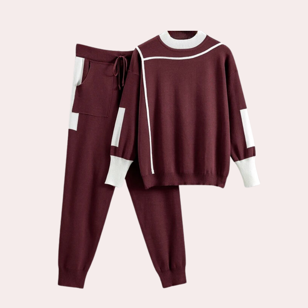 2-Piece Knitted Lounge Set - Stylish Ladies Sweater And Trousers