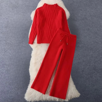 2-Piece Knitted Lounge Set - Stylish Ladies Sweater And Trousers Ensemble