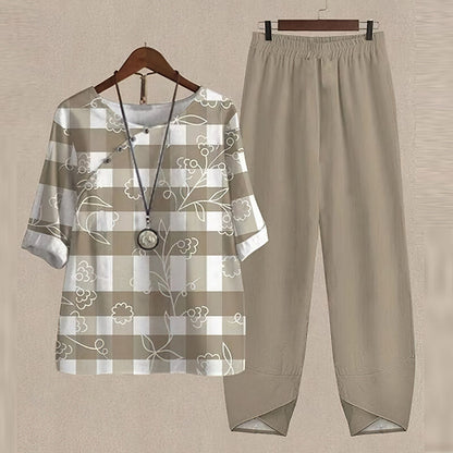 2-Piece Ladies Butterfly Print Top And Trousers Set - Casual Loungewear
