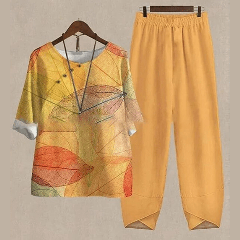 2-Piece Ladies Butterfly Print Top And Trousers Set - Casual Loungewear