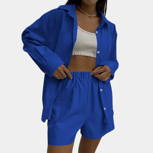 2-Piece Ladies Lounge Set - Chic Top And Shorts Ensemble