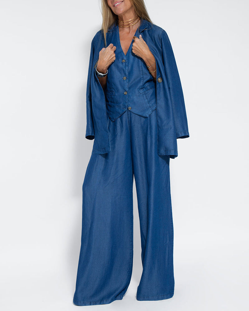 2-Piece Linen Wide Leg Trousers & Vest - Chic Ladies Summer Outfit