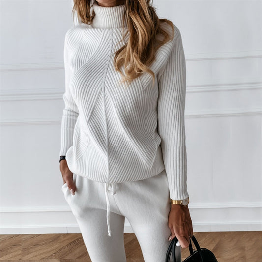 2-Piece Loungewear Set - Stylish Ladies Knit Top And Bottoms