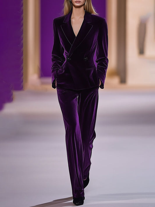 2-Piece Purple Velvet Suit - Elegant Ladies Tailored Outfit