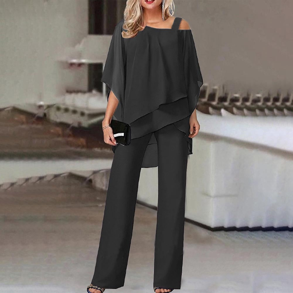 2-Piece Sophisticated Set - Trendy Ladies Outfit With Shoulder Cutout Design
