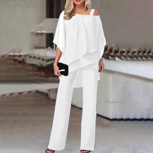 2-Piece Sophisticated Set - Trendy Ladies Outfit With Shoulder Cutout Design
