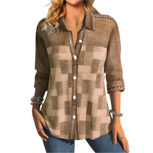 Button-up blouse - ladies top with textured pattern