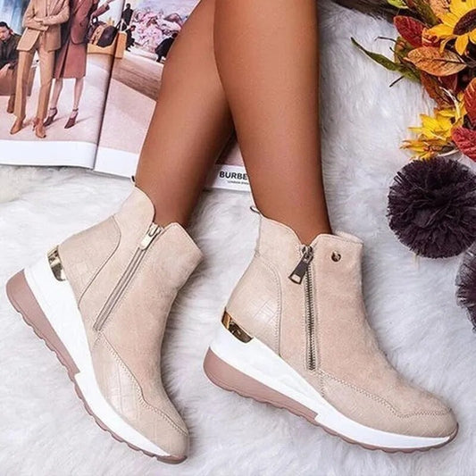 Ankle boots - trendy ladies wedge boots with zip closure